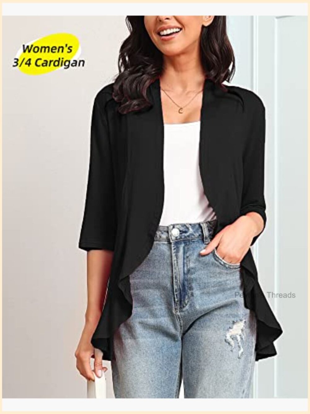Rayon Spandex 3/4 Sleeve Cardigan with Shawl Collar - Picture 4 of 7